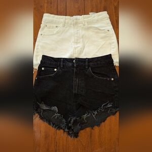 Zara Black and White Jean Shorts